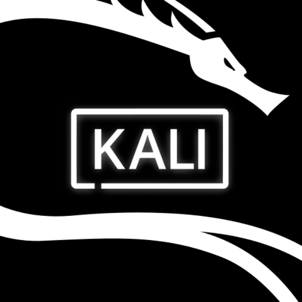 logo of Kali Linux depicting a white dragon on a black background, the name Kali Linux is in the middle, encircled by the dragon and its inside a white rectangle