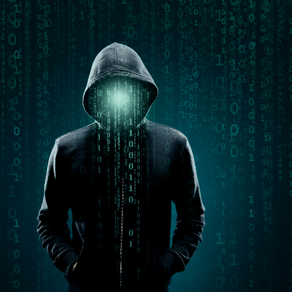 a mysterious person in a black hoodie, faceless, on a black background, concept symbolising the dark web and its mysteries